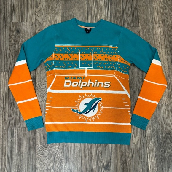 Men's NFL Team Apparel Miami Dolphins Aqua Stadium Sweater - Picture 2 of 3